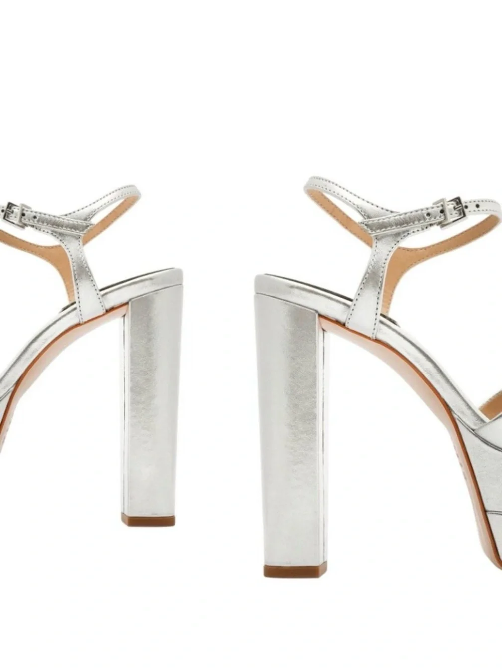 SCHUTZ Metallic Silver Platform Block Heel Sandals